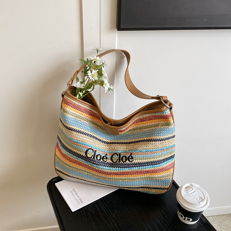 Large Capacity Straw Woven Tote Bag for Women - Summer 2025 Lazy Vacation Style, Simple Design, Eco-Friendly Fashion