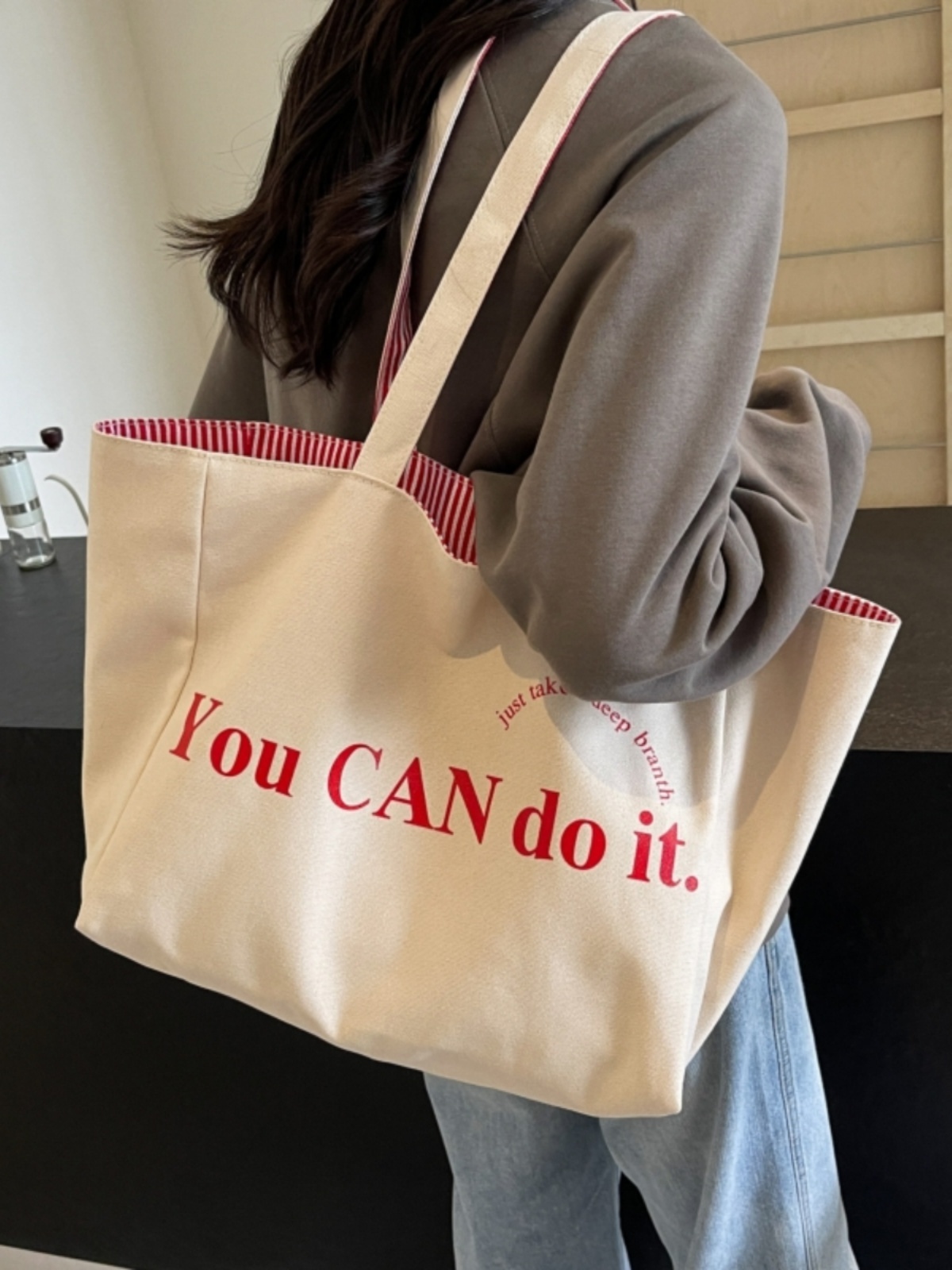 Large Capacity Striped Canvas Tote Bag for Women - Double-Sided Summer Shopping Bag for Commuting and Short Trips