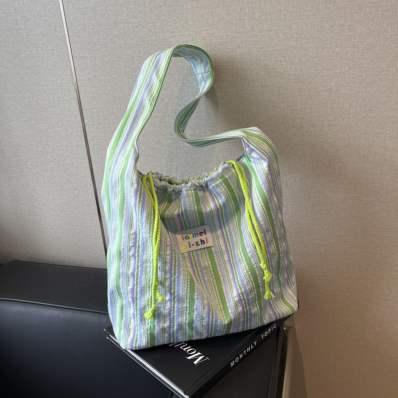 Large Capacity Striped Canvas Tote Bag for Women - Summer Single-Shoulder Underarm Bag, Versatile Commuting Style 2025
