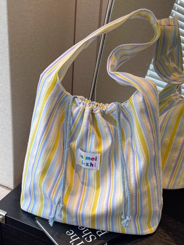 Large Capacity Striped Canvas Tote Bag for Women - Summer Single-Shoulder Underarm Bag, Versatile Commuting Style 2025