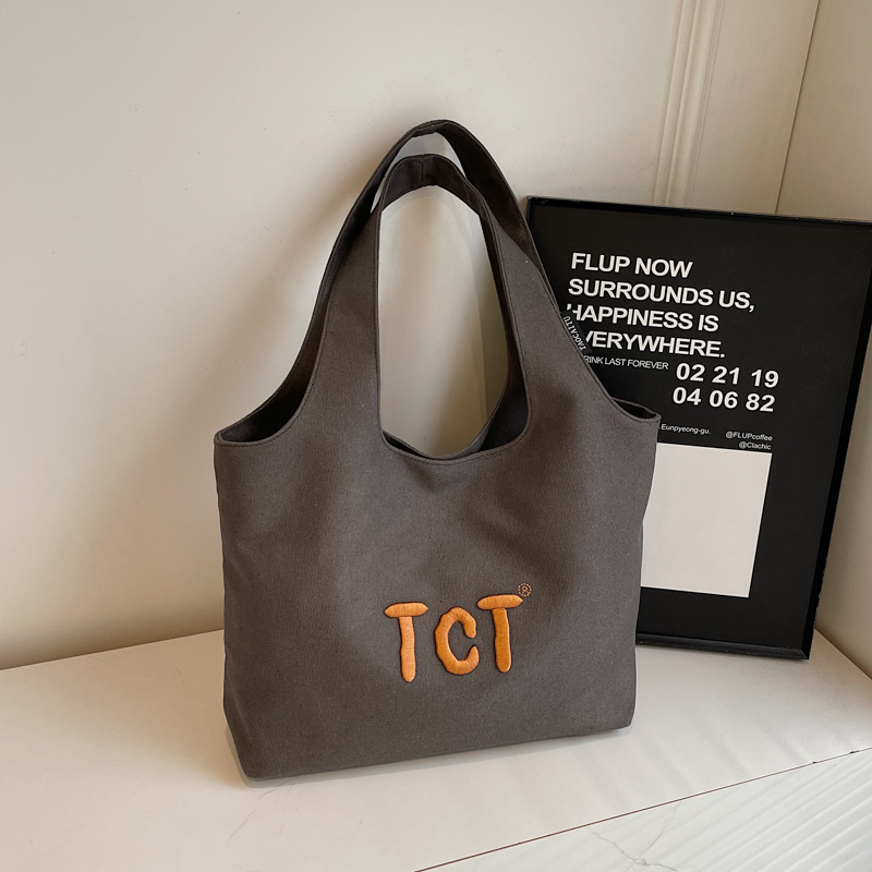 Large Capacity Women's Canvas Tote Bag 2025 - Embroidered Letter Design, Versatile Commuting Underarm Bag, Niche Style