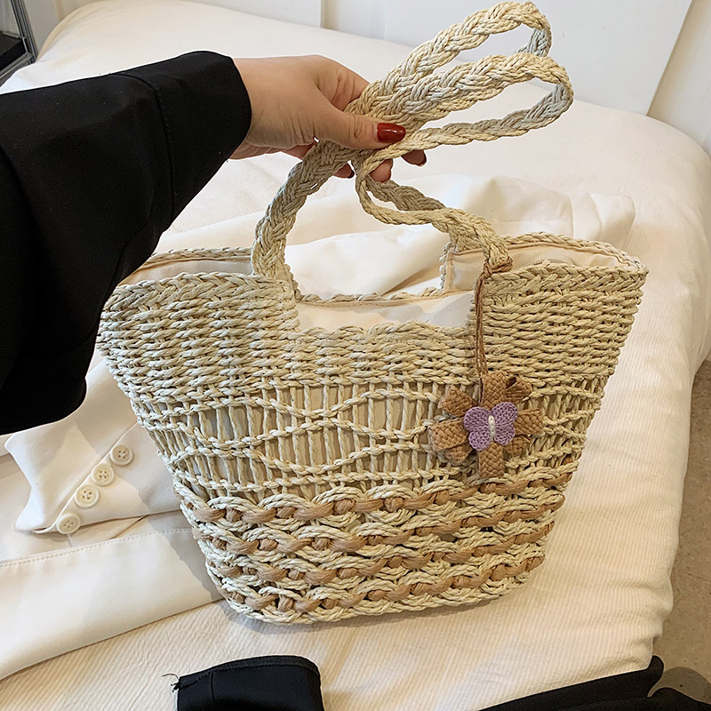 Large Capacity Woven Straw Tote Bag for Women - 2025 Autumn Rural Style Beach Travel Shoulder Bag