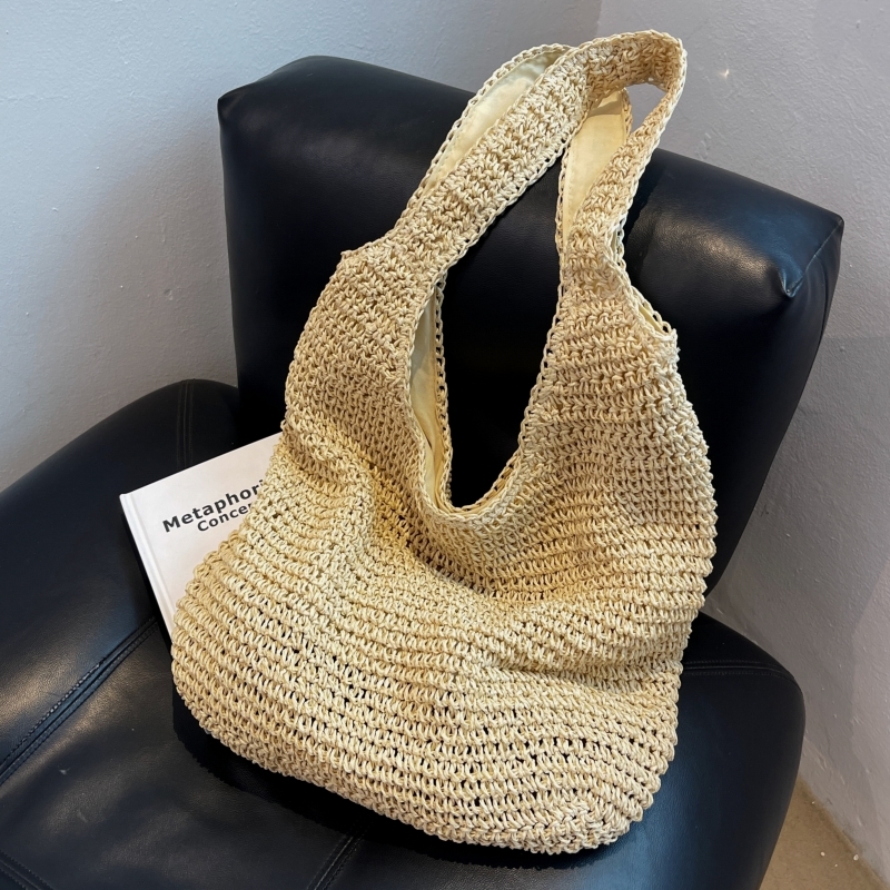 Large Capacity Woven Straw Tote Bag for Women - 2025 Lazy Style Shoulder Underarm Bag for Beach Vacations