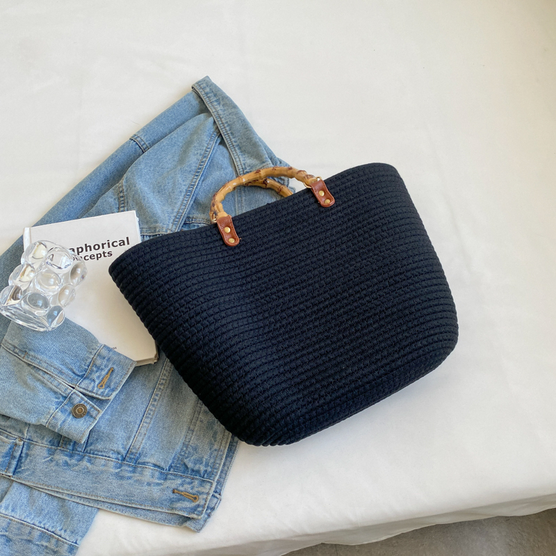 Large Capacity Yarn Knitted Tote Bag for Women - 2025 Spring Summer Fashion Vegetable Basket Straw Bag