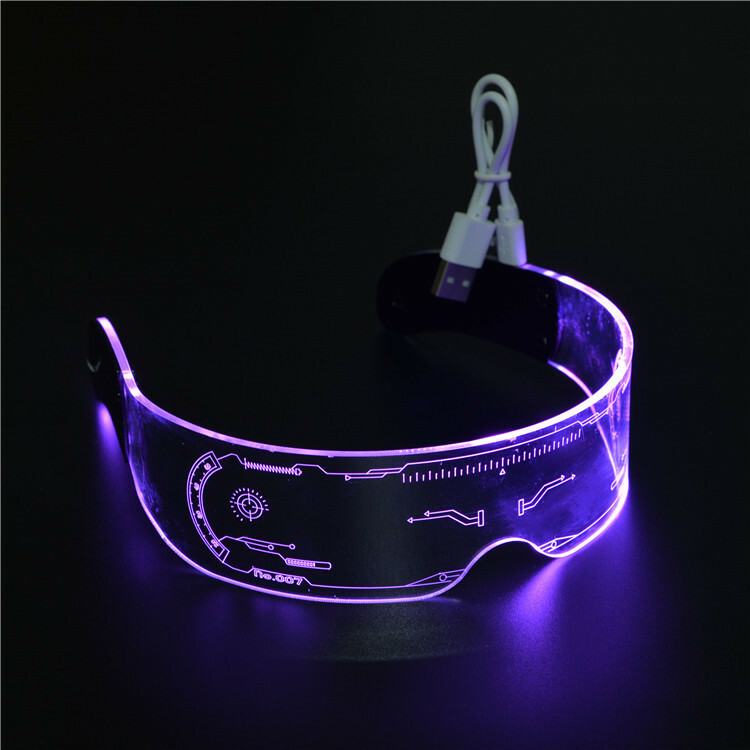 LED Colorful Glowing Rectangular Sunglasses - Futuristic Integrated Design for Parties and Festivals