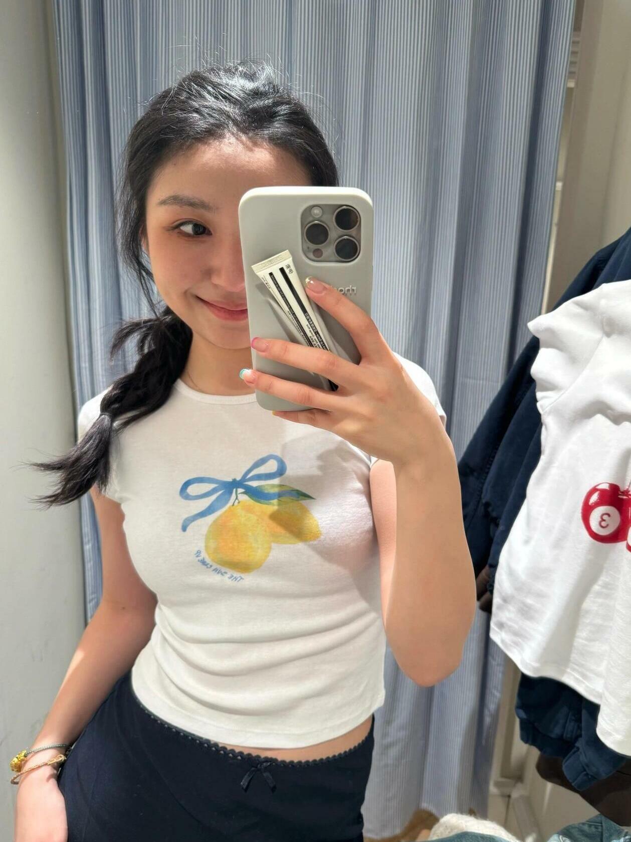Lemon Bow Tie Printed Short Sleeve Slim Fit Cotton T-Shirt - 25SS South Korea Ins Niche Age-Reducing High-Stretch Y2K Style