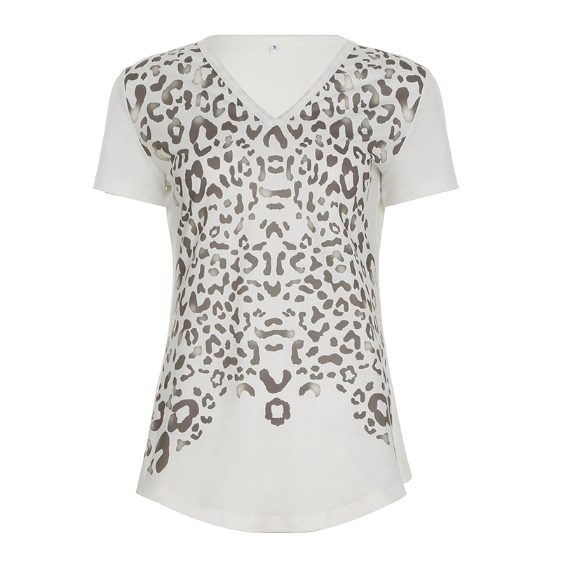 Leopard Print V-Neck T-Shirt for Women, Mid-Length Short Sleeve, Summer Street Style, Hot Girl Fashion Top, Fierce Animal Print