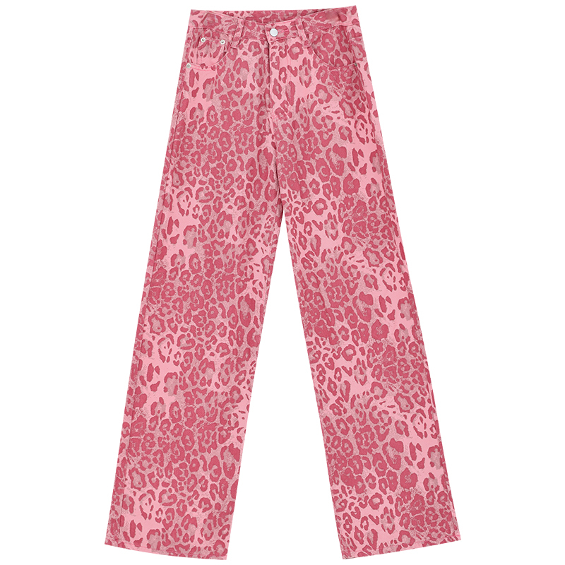 Leopard Print Wide-Leg Jeans for Women - Thin Straight Loose Summer Pants, Trendy 90s Style, Floor-Length Fashion