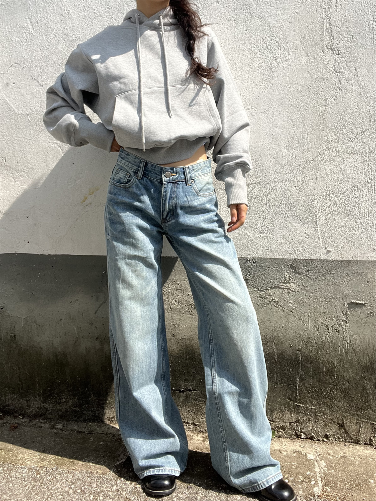 Light Blue Washed Straight Leg Jeans for Women | Personalized Side Tie-Dye Vintage Style | 2025 Fashion Trend