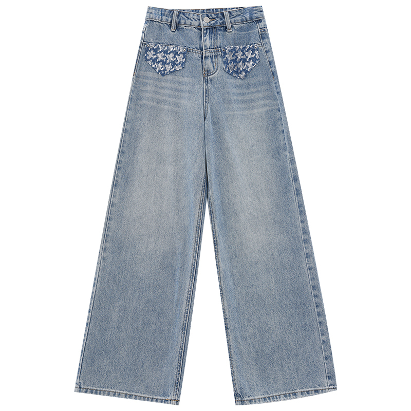 Light Spring Series Sequin Wide-Leg Loose Straight Jeans for Women - Ocean Heart 2025, Trendy Y2K Fashion