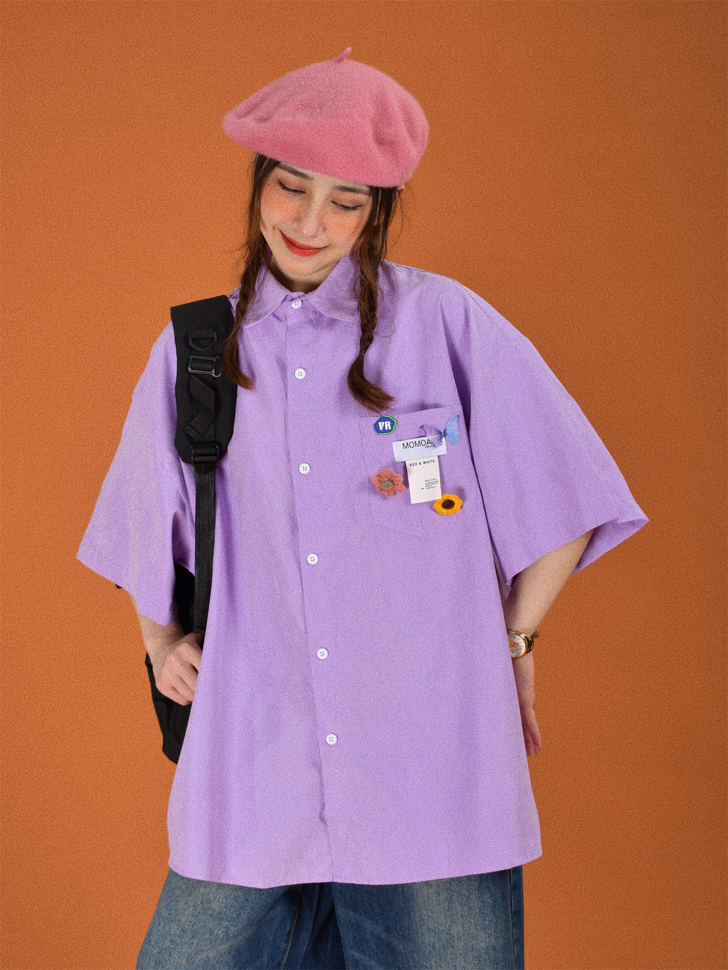 Light Yellow Vintage Short Sleeve Shirt for Women - Summer Loose Korean Style Top, Popular Half Sleeve Fashion for Students