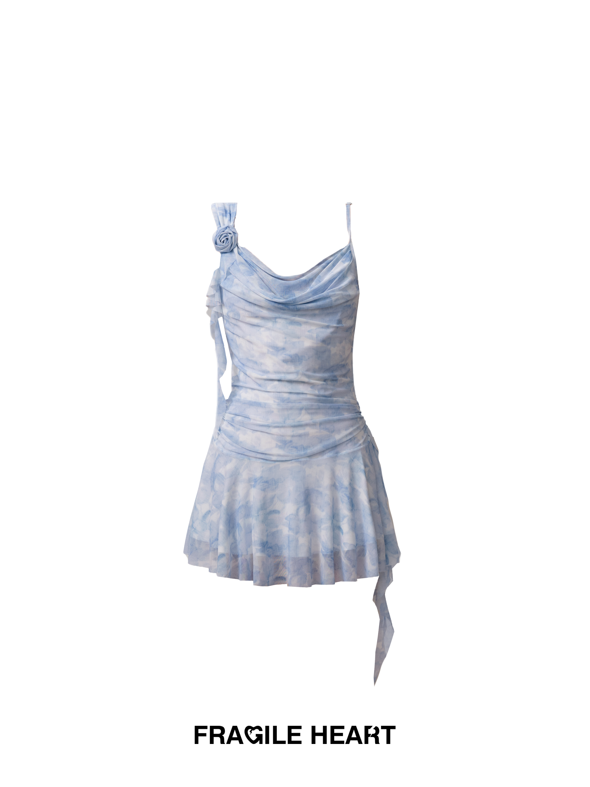 Lightweight Blue Rose Ribbon Dress with Gradient Tulle and Spaghetti Straps - Romantic Floral Style for Summer Events
