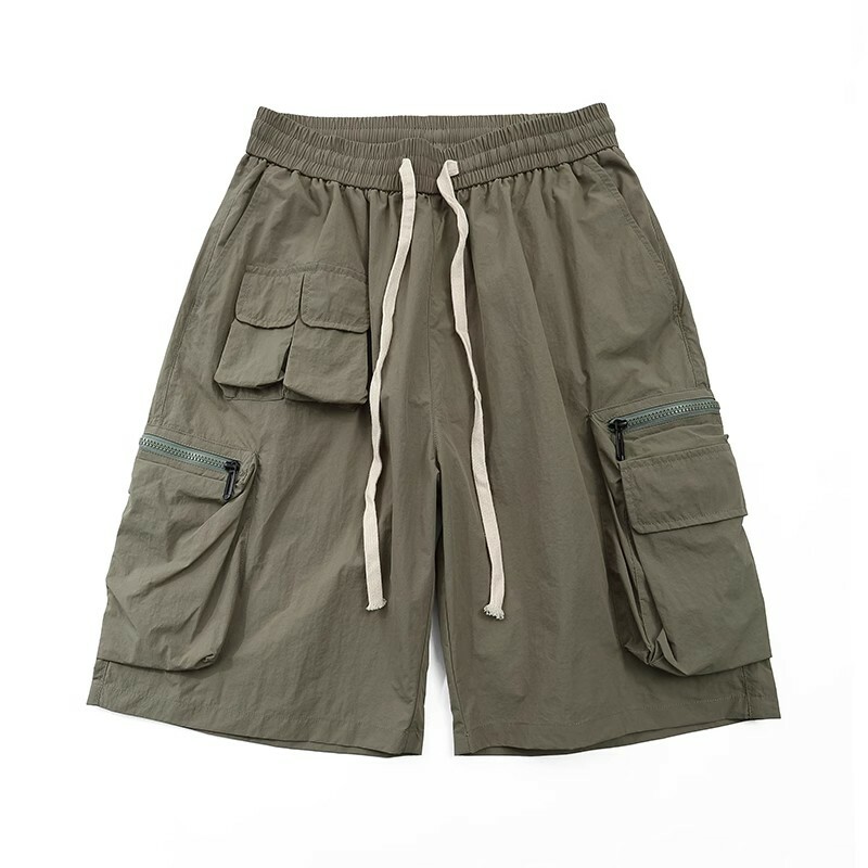 Lightweight Japanese-Style Men's Summer Work Shorts, Loose Quick-Dry Multi-Pocket Casual Five-Point Pants for Outdoor Sports