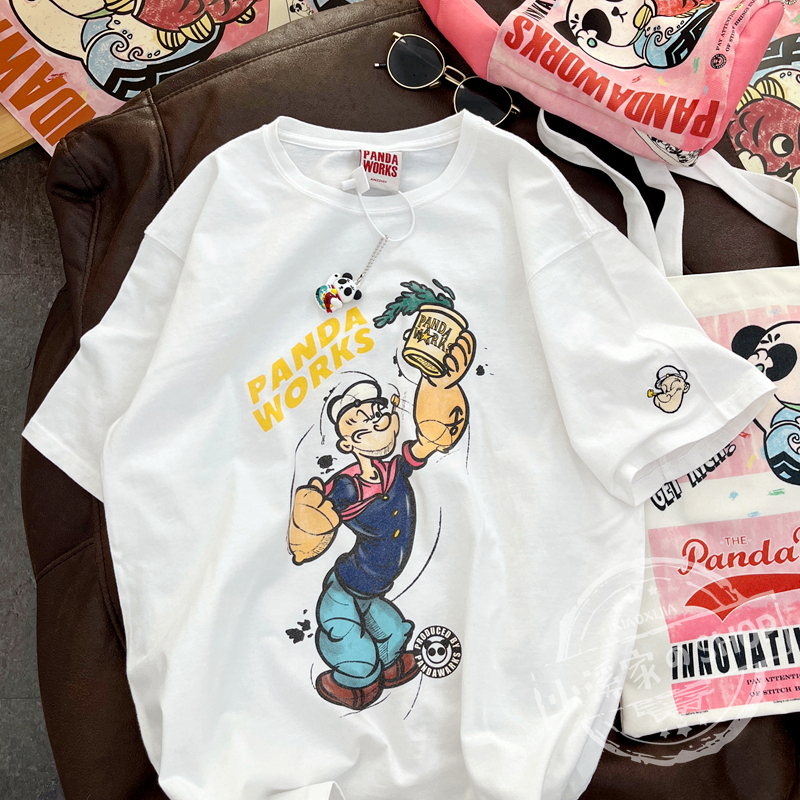 Loose Cartoon Popeye Graphic T-Shirt in Pure Cotton - Casual Short Sleeve Top for Y2K Style Lovers