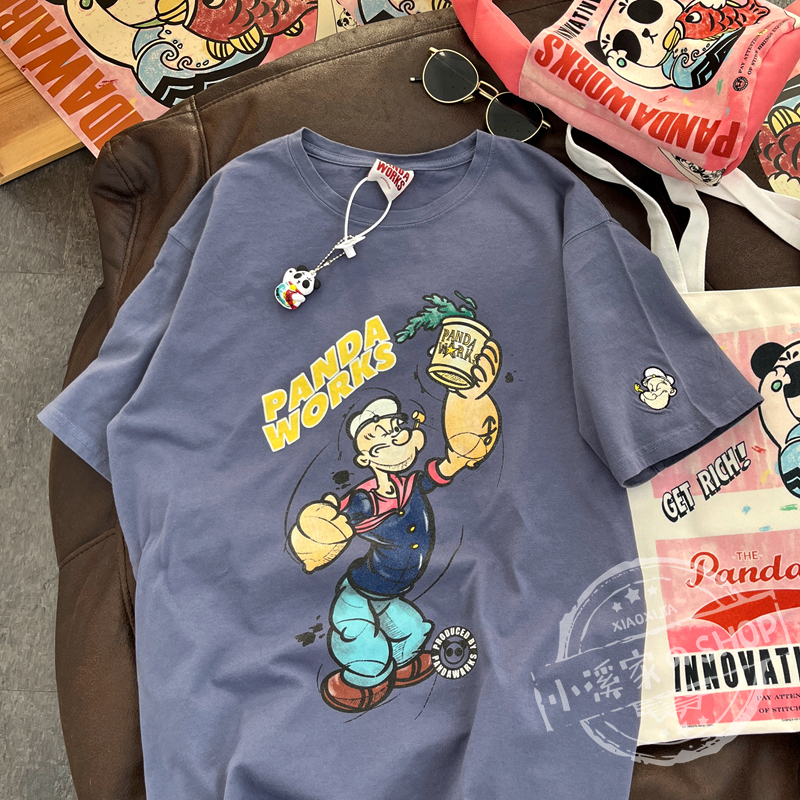 Loose Cartoon Popeye Graphic T-Shirt in Pure Cotton - Casual Short Sleeve Top for Y2K Style Lovers