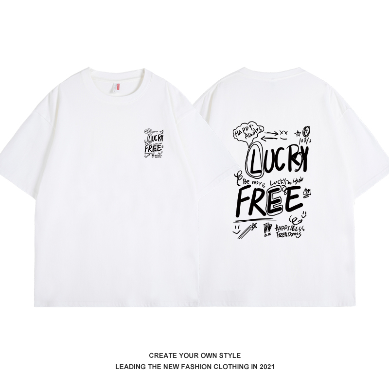 Loose Casual Graffiti Letter Short Sleeve T-Shirt for Women - Spring Summer 90s Inspired Couple Half Sleeve Top
