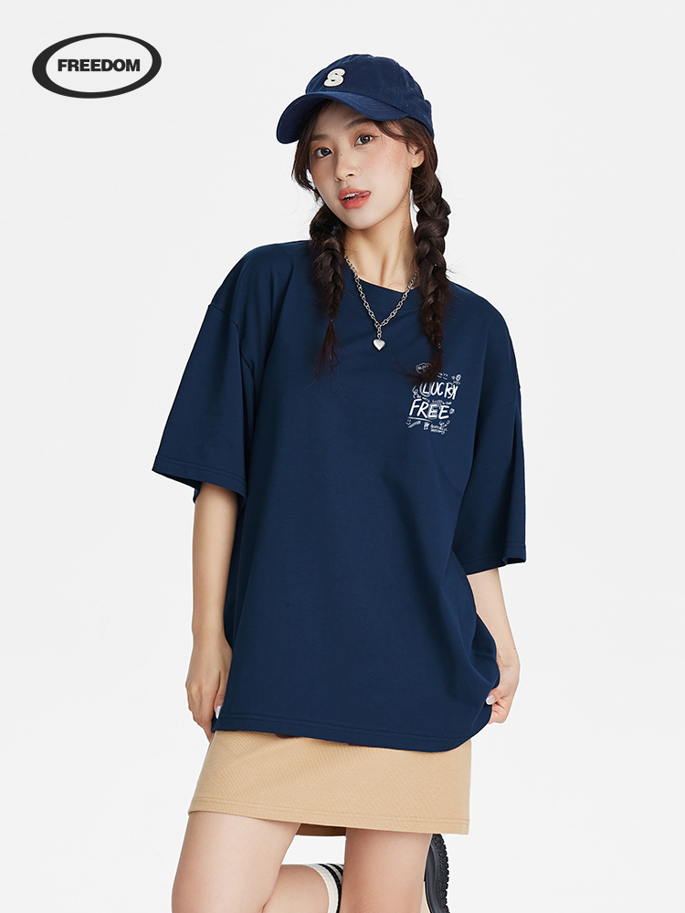 Loose Casual Graffiti Letter Short Sleeve T-Shirt for Women - Spring Summer 90s Inspired Couple Half Sleeve Top