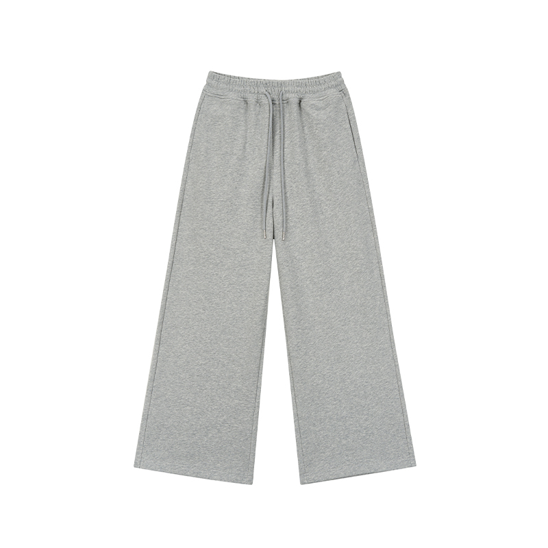 Loose Casual Wide-Leg Terry Sweatpants with Drawstring Elastic Waist – Solid Color Autumn Winter Fashion Pants
