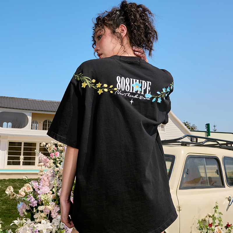 Loose Plus Size Embroidered Short Sleeve T-Shirt - Hip Hop Trendy American Vintage Style for Summer 2025 - Unisex Fashion