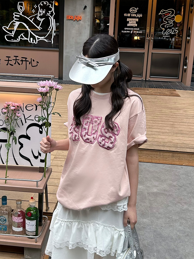 Loose Plush Round Neck Short Sleeve T-shirt for Couples - 2025 Spring/Summer National Trend, Versatile Casual Fashion