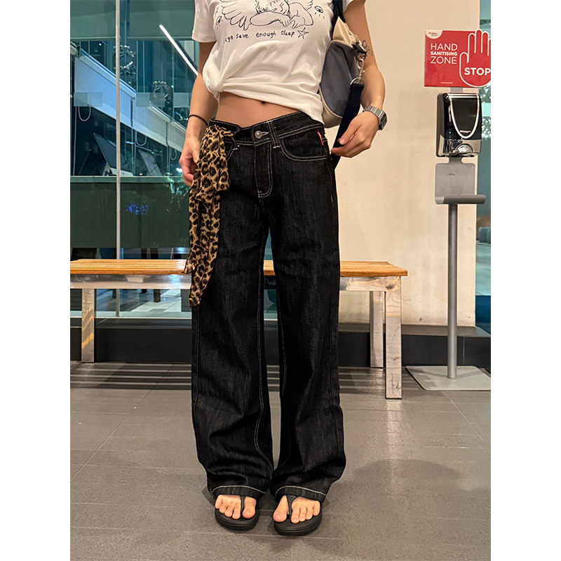 Low-Waist Straight-Leg Wide-Leg Jeans for Women - Trendy Casual High Street Design, Slimming Long Pants for Effortless Style