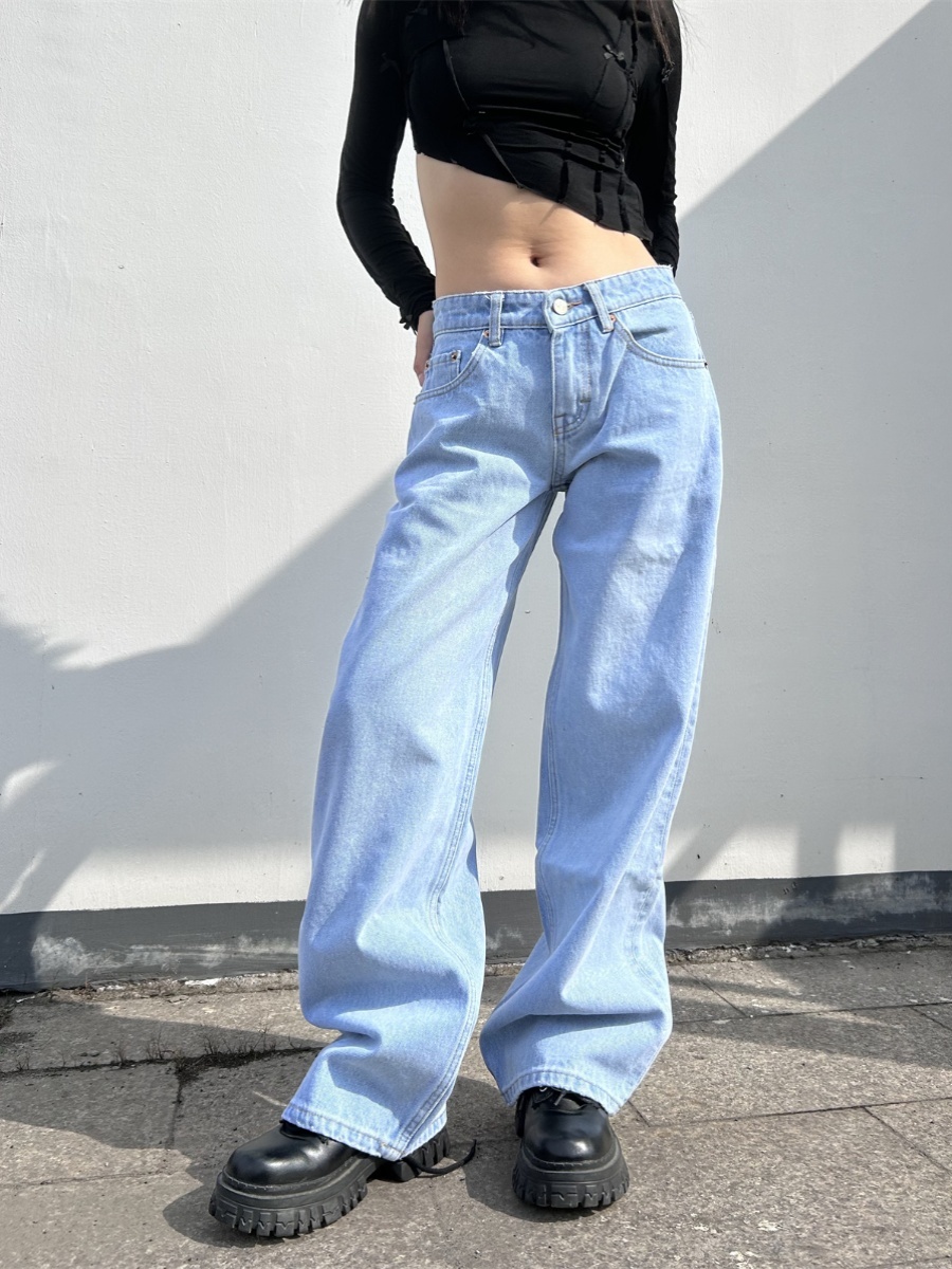 Low-Waist Wide-Leg Jeans for Women - Loose Slimming Straight-Leg Floor-Length Pants, Trendy for All Seasons