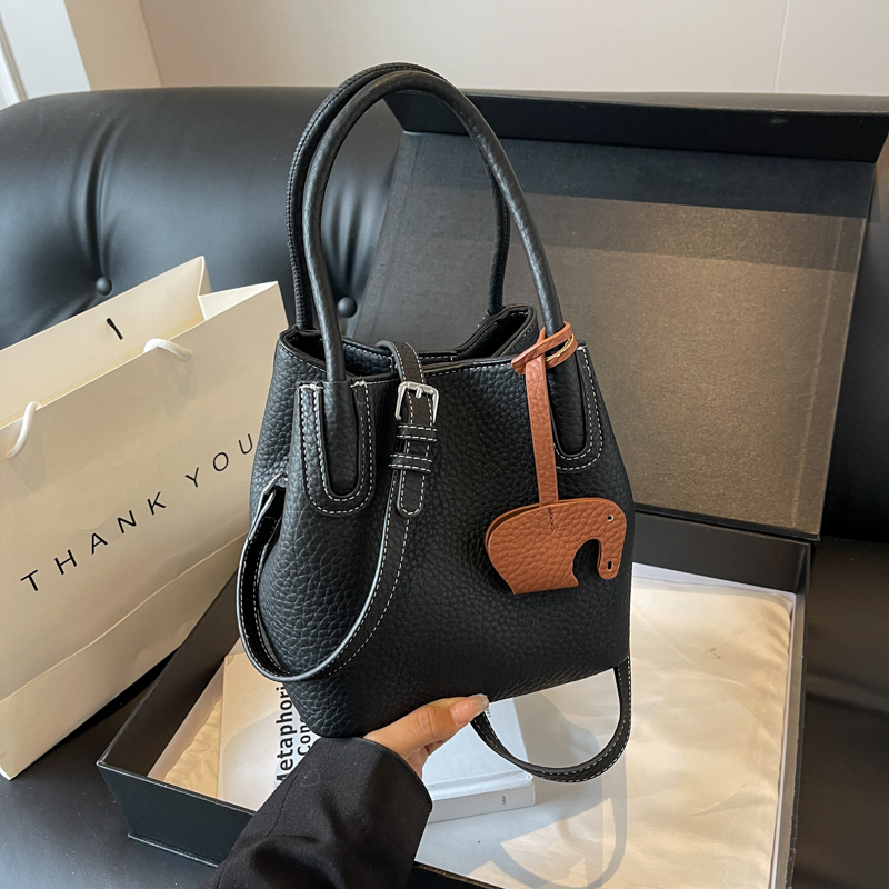 Lychee Pattern Soft Leather Bucket Tote Bag - Casual Minimalist Crossbody Shoulder Bag for Women - 2025 Trendy Style