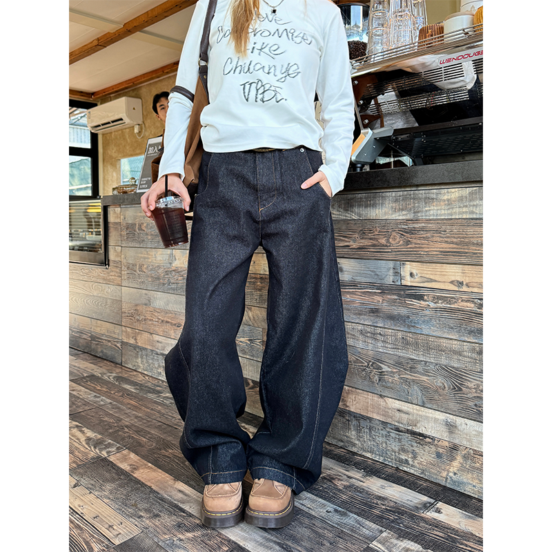 Men's and Women's American Retro Wide-Leg Jeans with Embroidered Design - Casual Loose Fit Long Pants