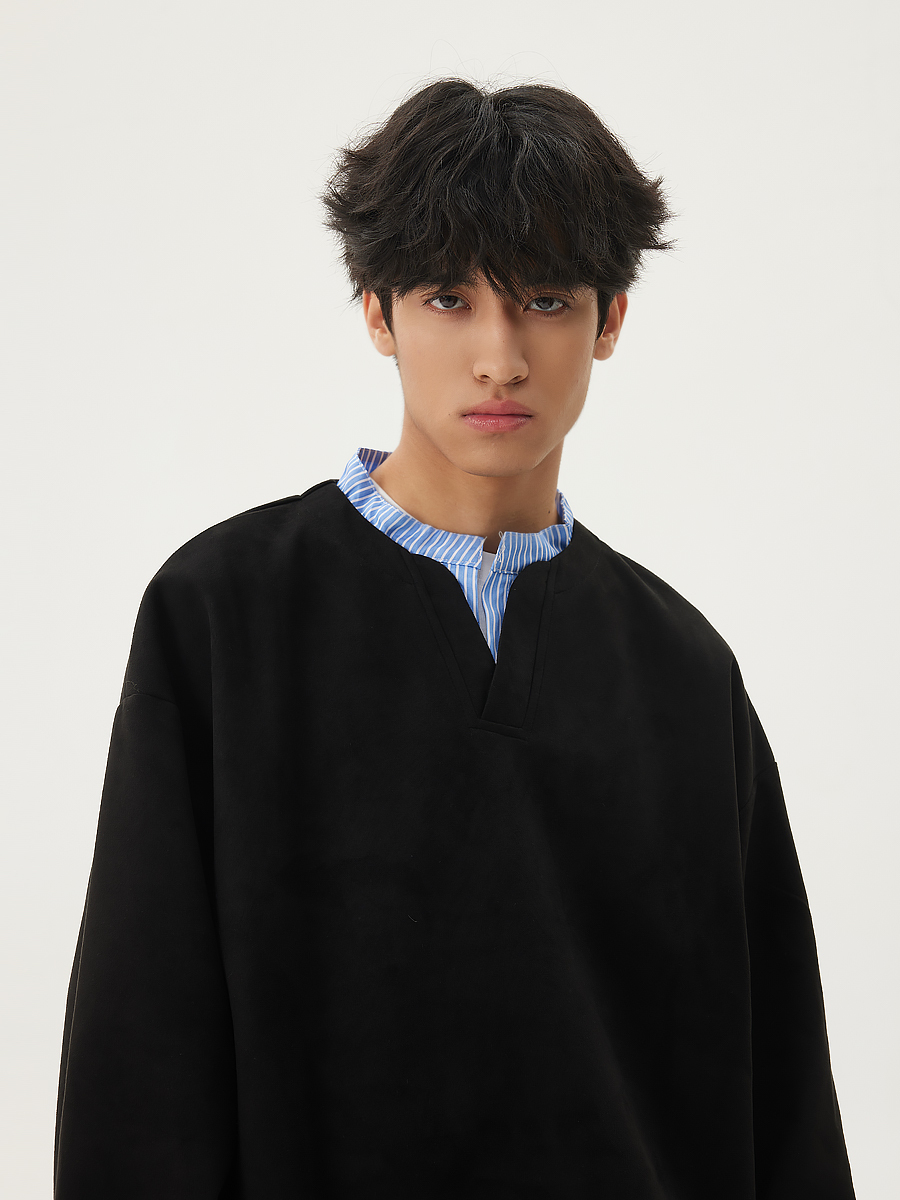 Men's Casual Long-Sleeve Henley T-Shirt, Striped Splicing, Versatile Two-Piece Top, Spring 2025 Fashion, Y2K Inspired