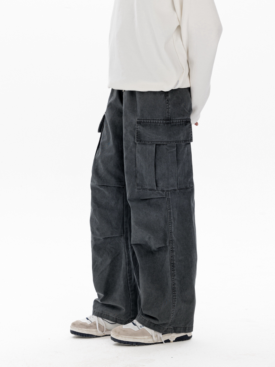 Men's Casual Loose Big Pocket Pants - Foldable Design, Straight Leg, Trendy Spring Fashion