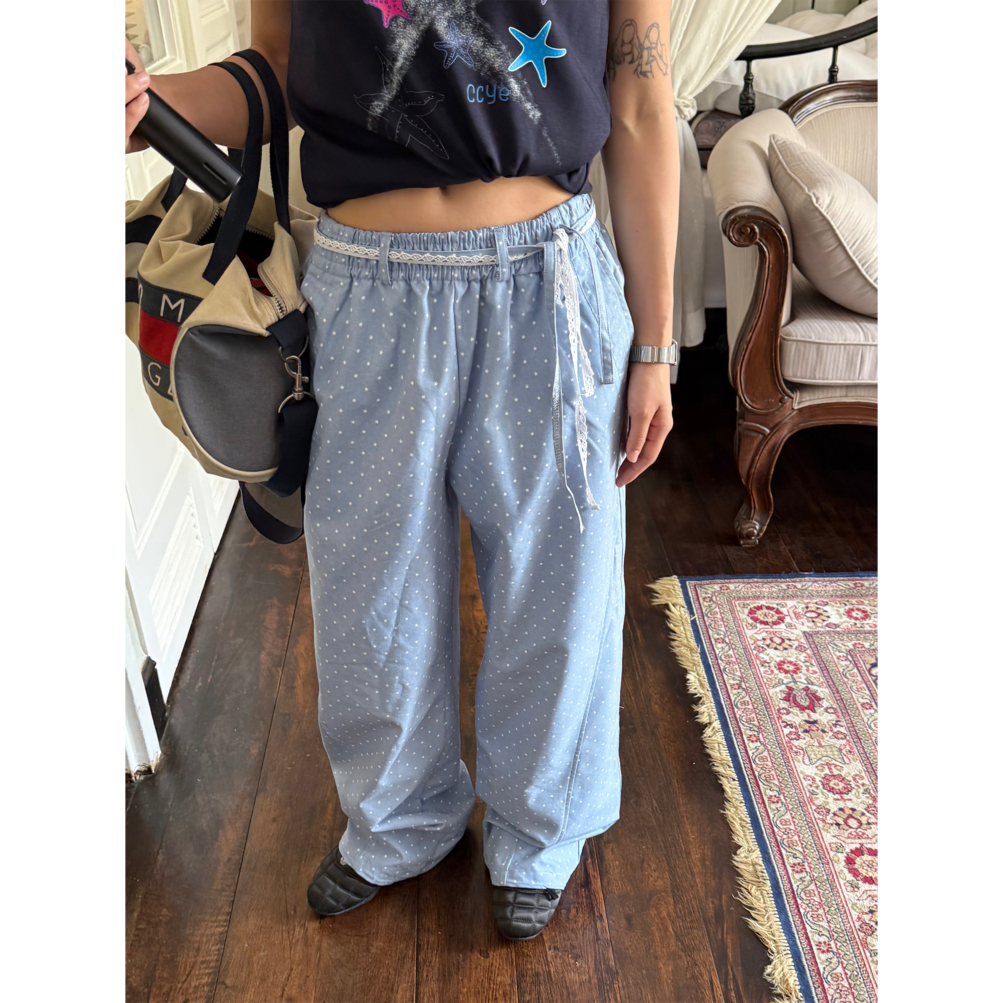 Men's Casual Straight-Leg Pants - Elastic Waist, Loose Fit, Summer Streetwear Sweatpants, American Style, Original Star Design