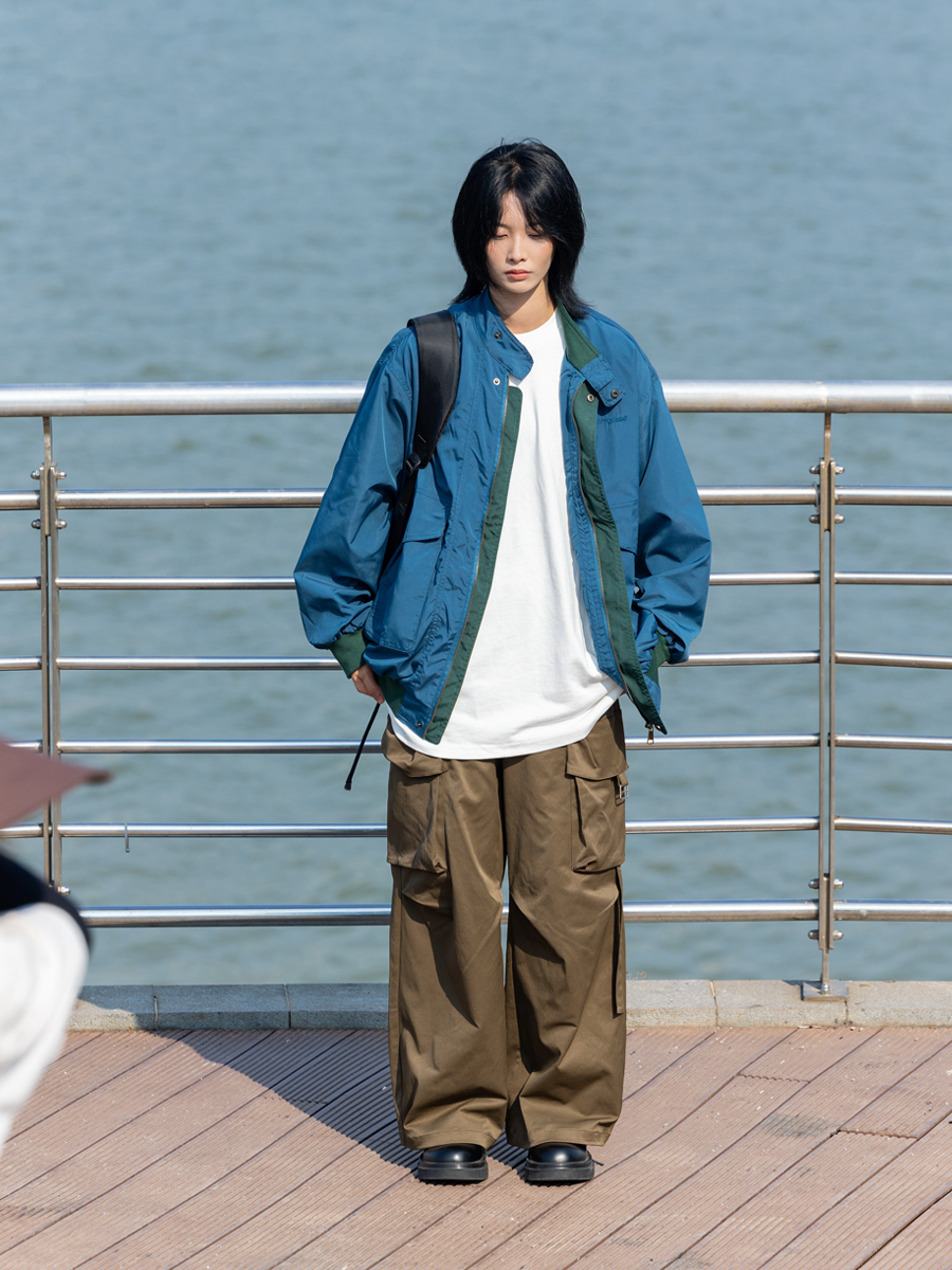 Men's Color Block Stand Collar Jacket - Loose Fit Spring 2025 Couples Outerwear - Trendy Korean Style