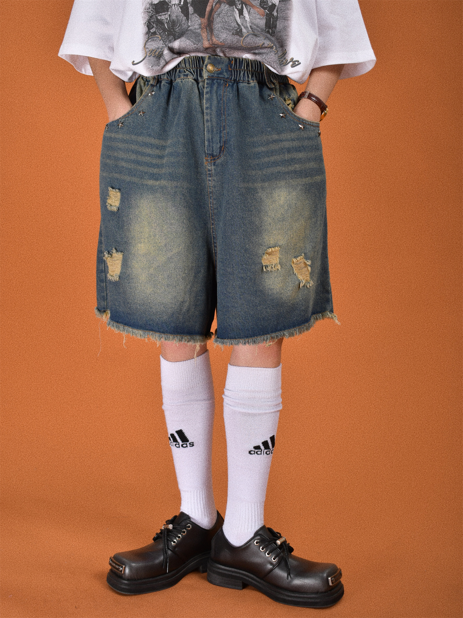 Men's Distressed Vintage Wash Five-Point Shorts - Handmade Cat Scratch Design, Trendy Summer Thin Denim Straight Fit
