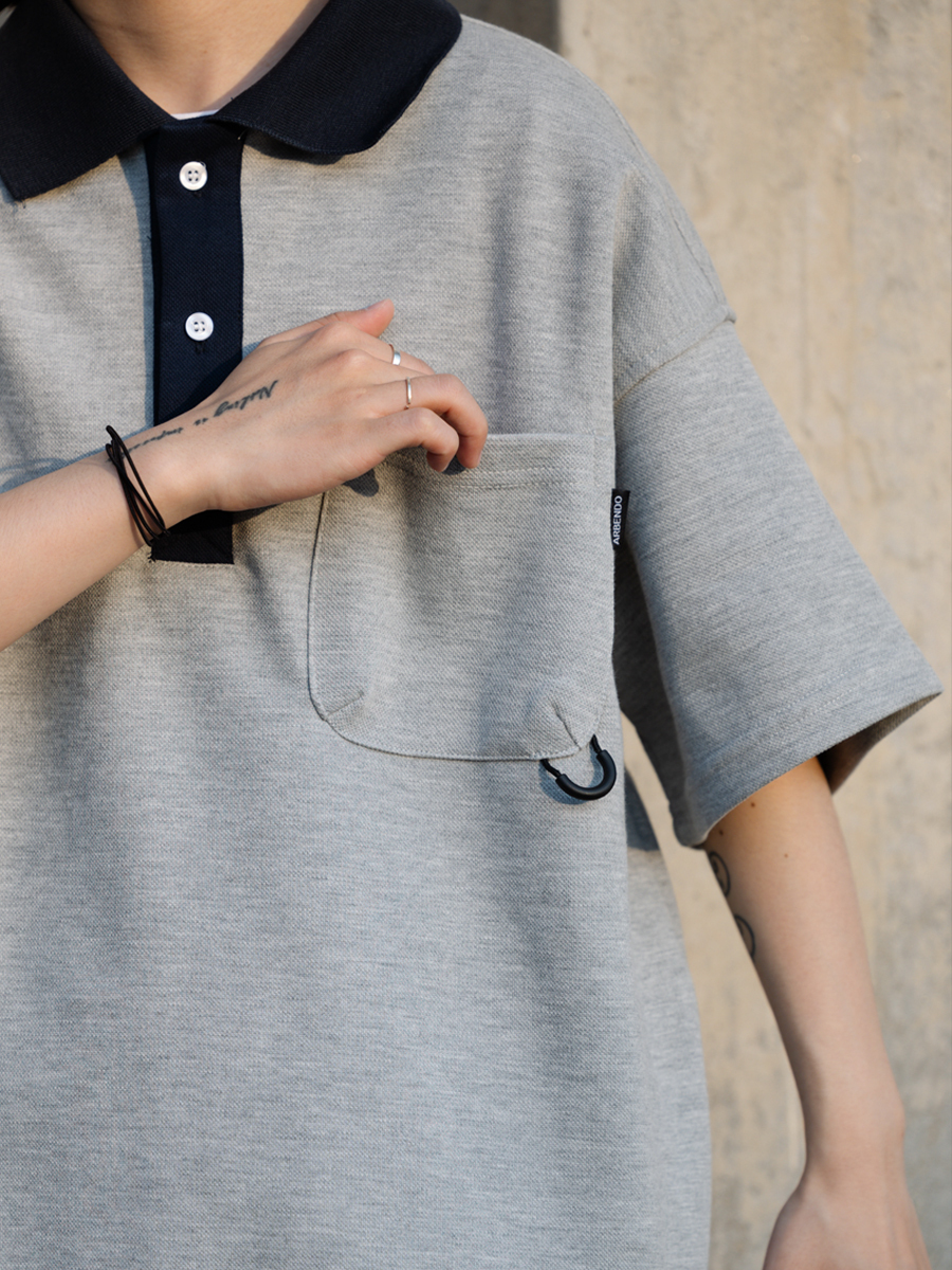 Men's Japanese-Style Heavyweight Cotton Polo Shirt - Short Sleeve Retro Casual Top for Versatile 90s Y2K Fashion