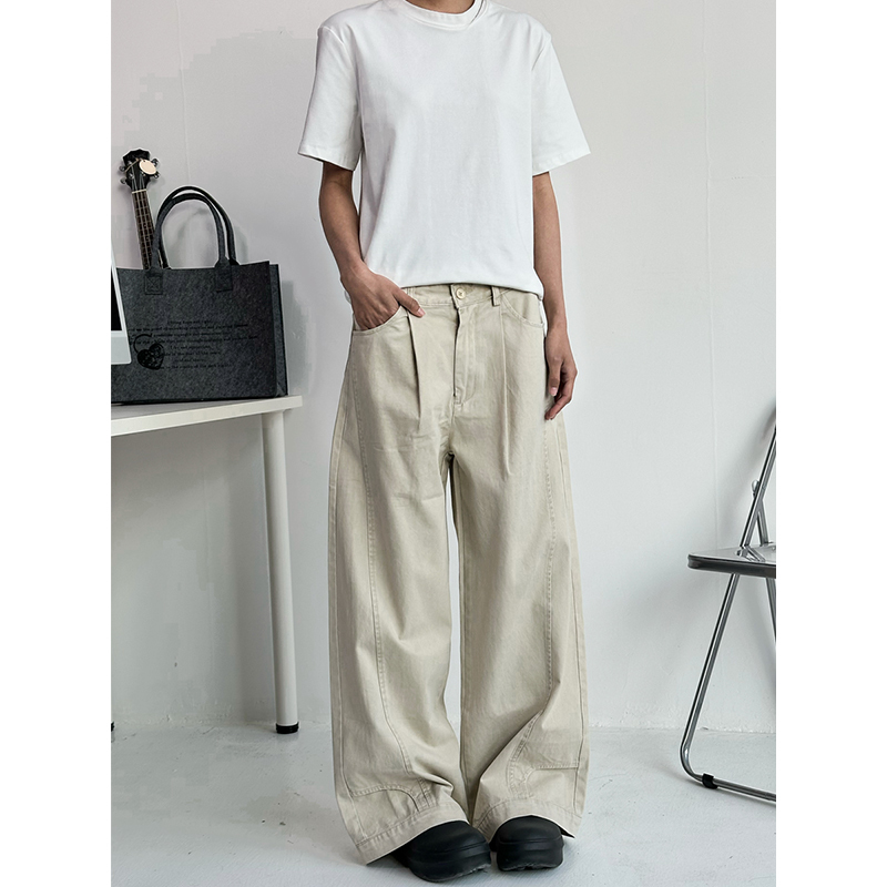 Men's Vintage Casual Wide-Leg Trousers - Retro Deconstruction Cut, Loose Fit, Reverse Design, 90s Style Pants
