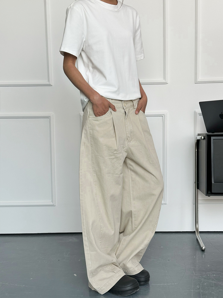 Men's Vintage Casual Wide-Leg Trousers - Retro Deconstruction Cut, Loose Fit, Reverse Design, 90s Style Pants