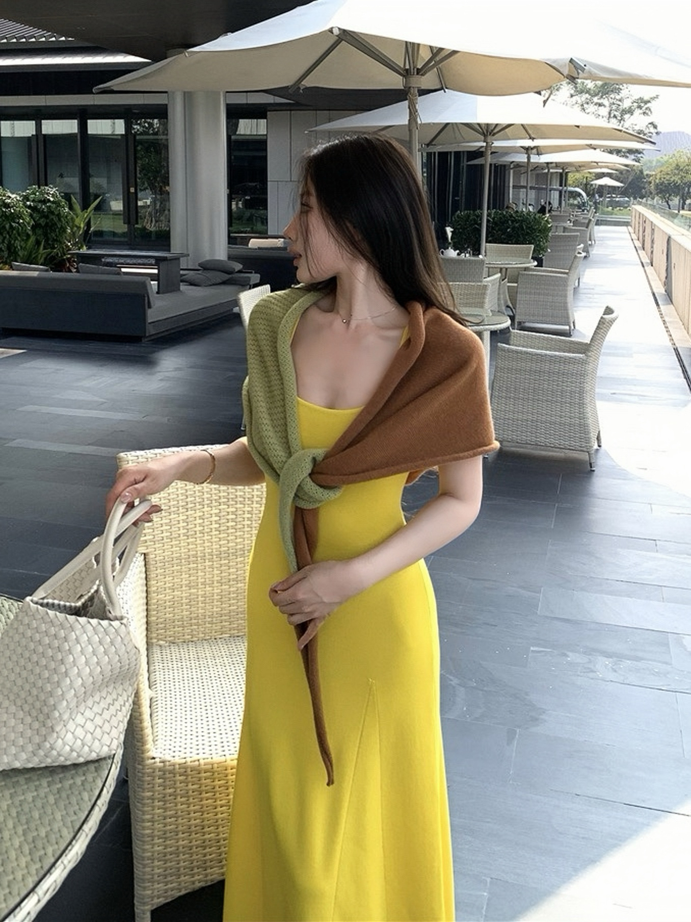 Mid-Length Color-Blocking U-Neck Sleeveless Dress Two-Piece Set - Women's Temperament Style