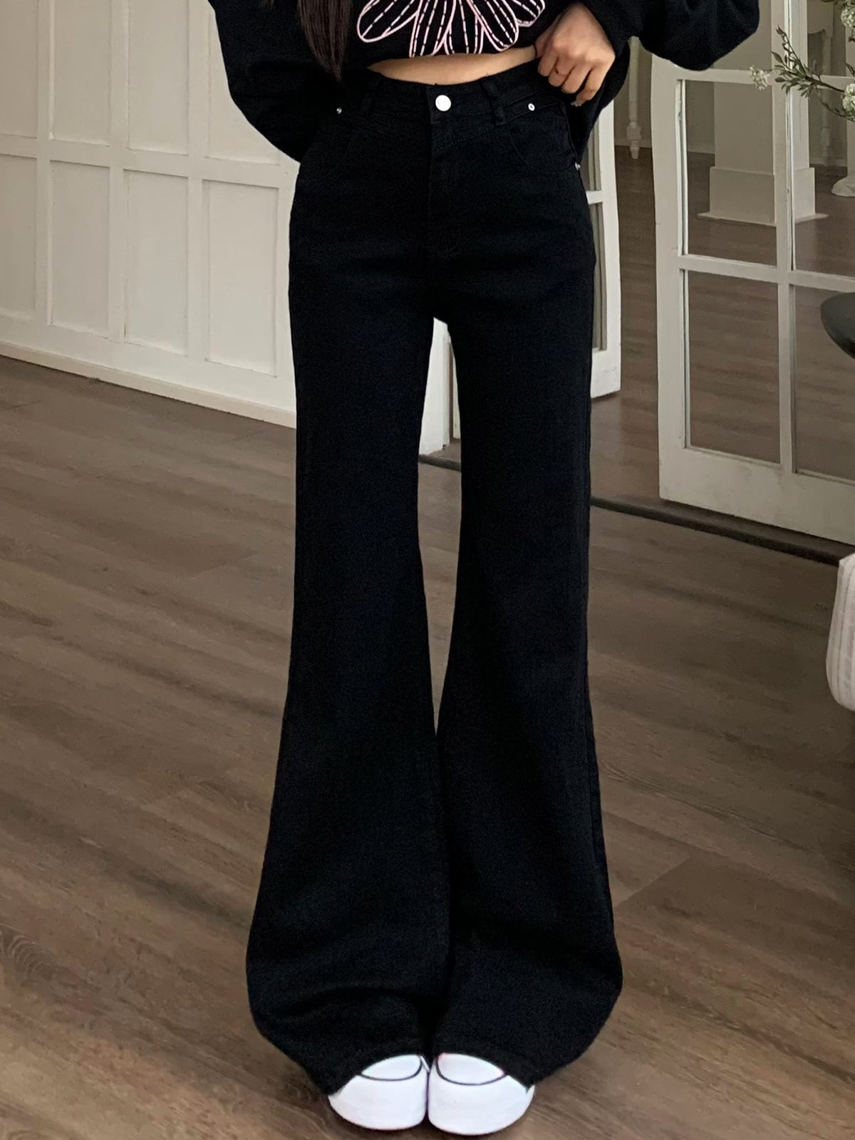 Mid-Waist Flared Jeans for Women - American Style Non-Stick Leg Slimming Pants - Versatile 2025 Spring Fashion