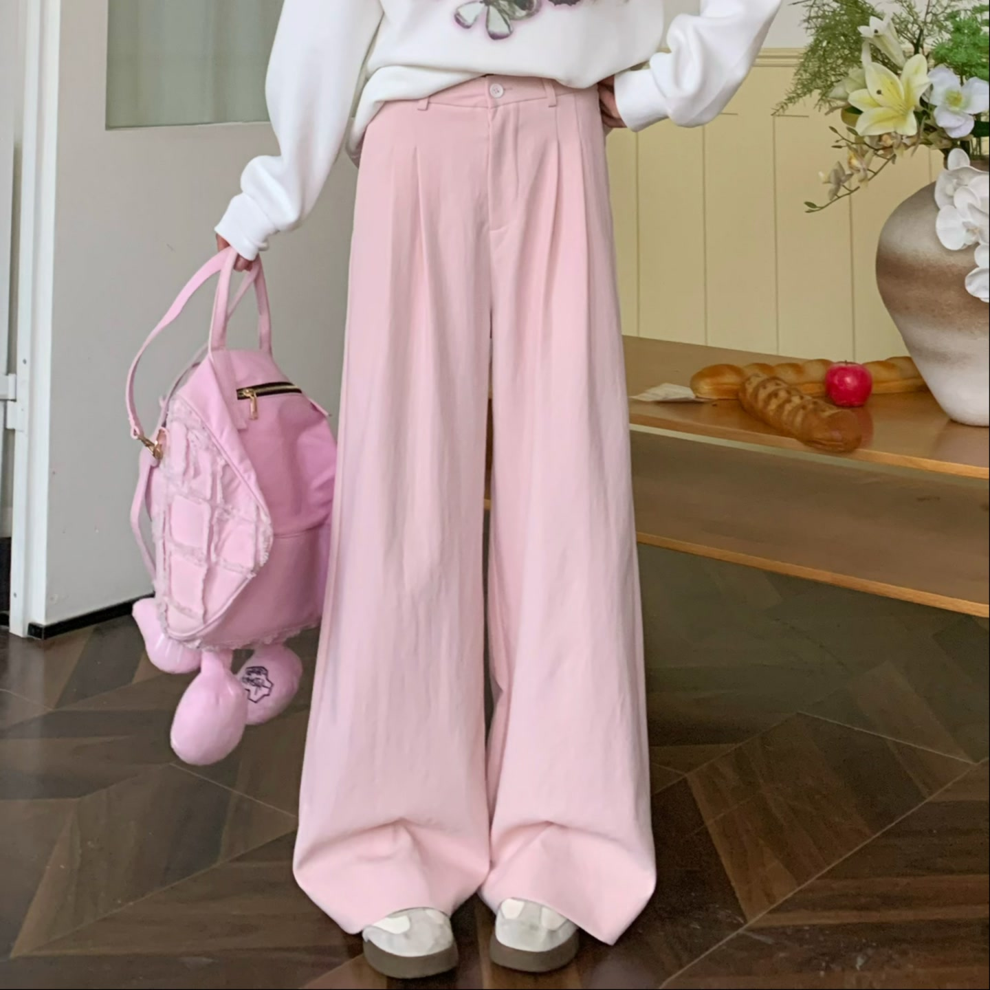 Mid-Waist Loose Slimming Pleated Wide-Leg Trousers for Women - Stylish Non-Selective Leg Type Suit Pants, Perfect for Y2K and Trendy Looks