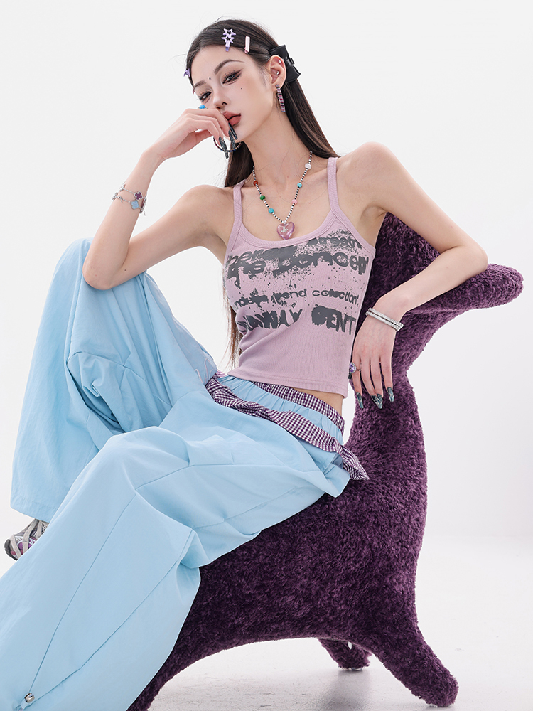 Millennium Echo Original Letter Print Slim Fit Vest Top for Women, Summer Fashion, Casual Style, Trendy Short Top