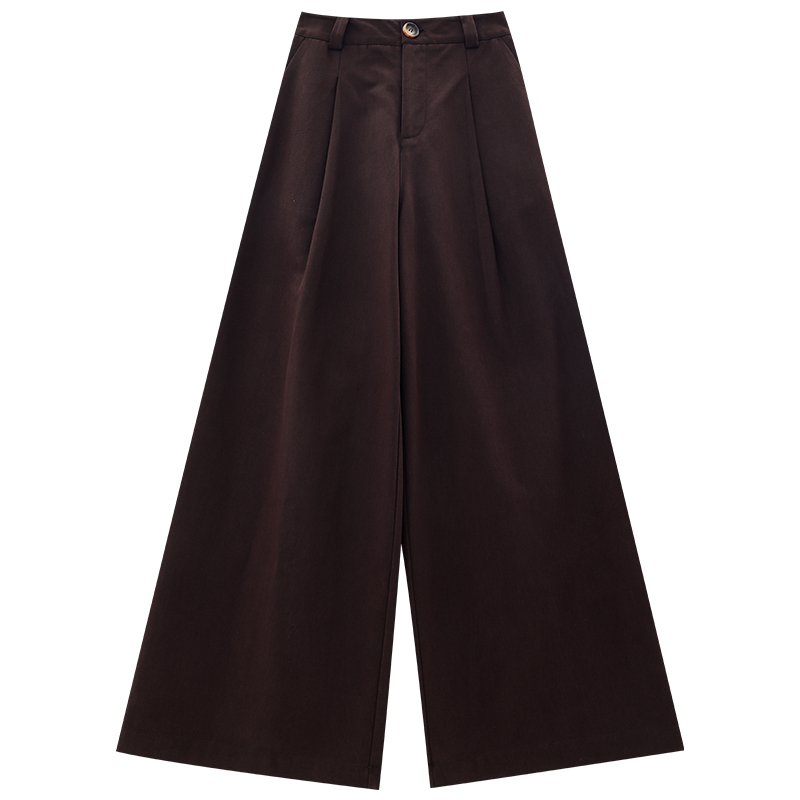 Minimalist Coffee Color Pleated Wide-Leg Pants for Women - Casual Loose Draped Trousers, Spring/Summer Fashion Essentials