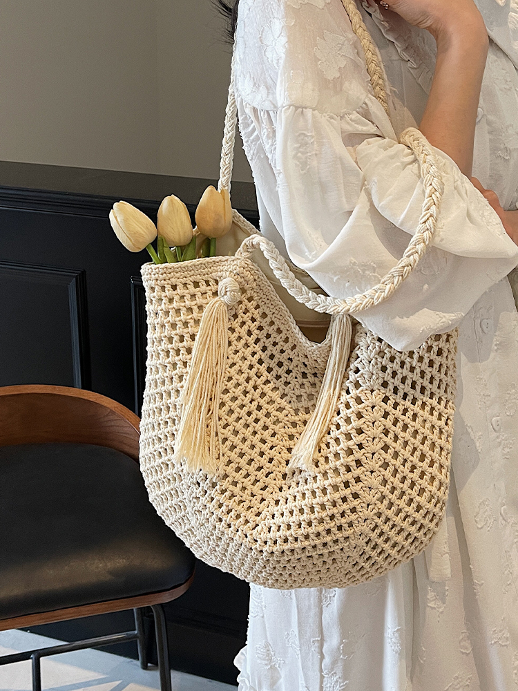 Minimalist Hollow Large-Capacity Tote Bag - Fashionable Summer Beach Vacation Bag 2025