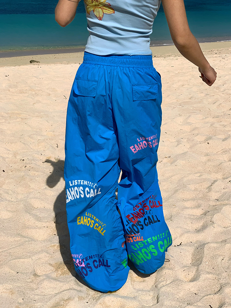 Minimalist Letter Print Drawstring Wide-Leg Pants for Men and Women - Casual Paratrooper Style, Slimming Long Pants