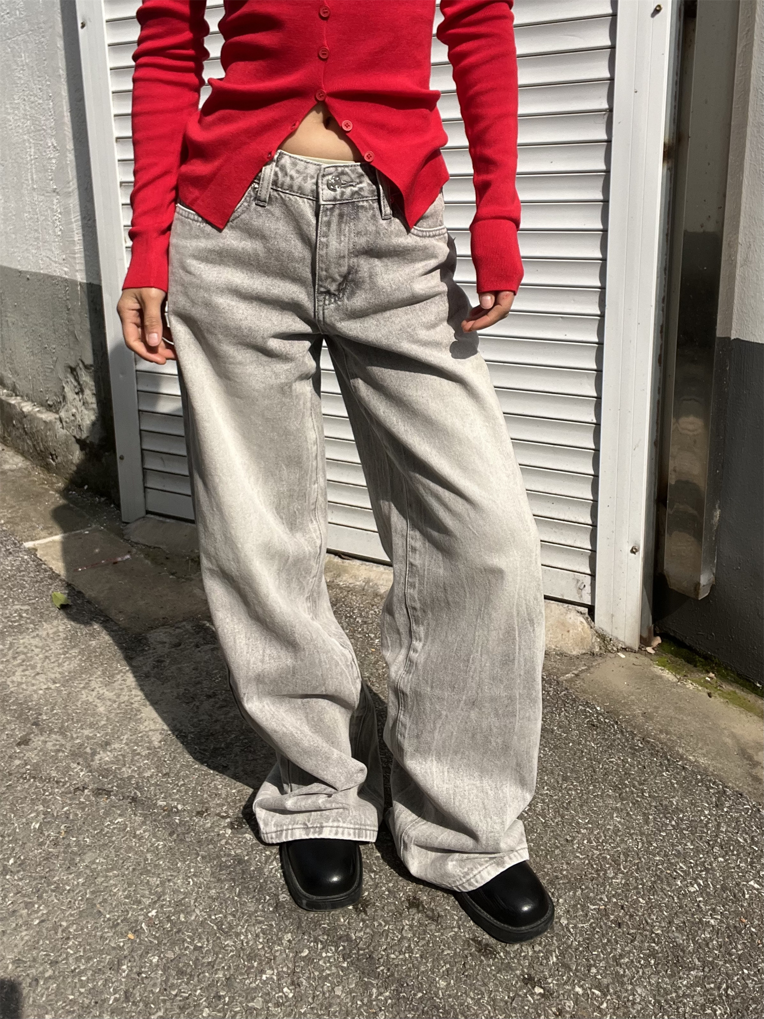 Mocha Gray Pear-Shaped Loose Versatile Straight Low-Rise Wide-Leg Jeans for Women - American Style Fashion 2025