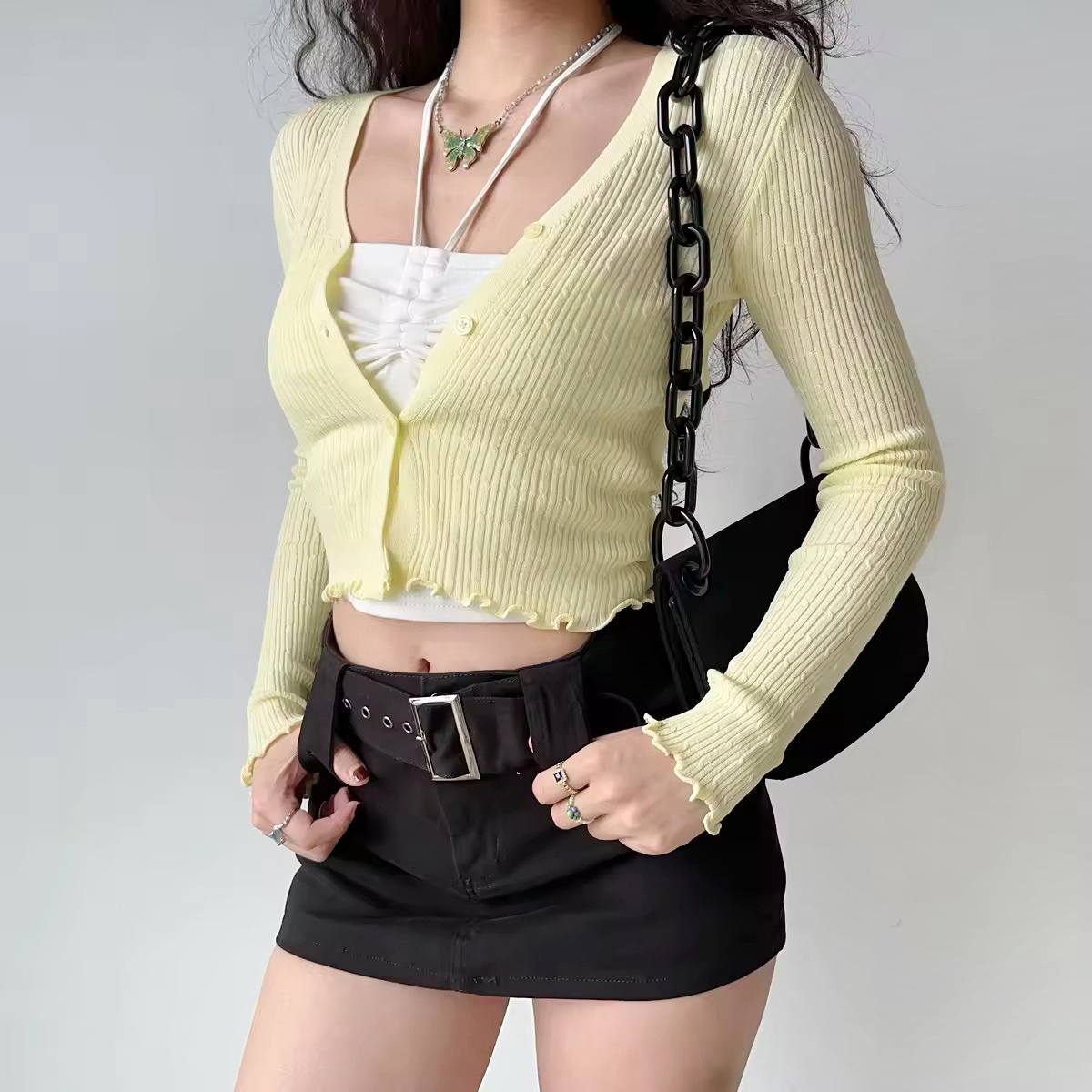 Multi-Color Slim Fit Long Sleeve V-Neck Knitted Cardigan Top for Women - European and American Style Y2K Fashion