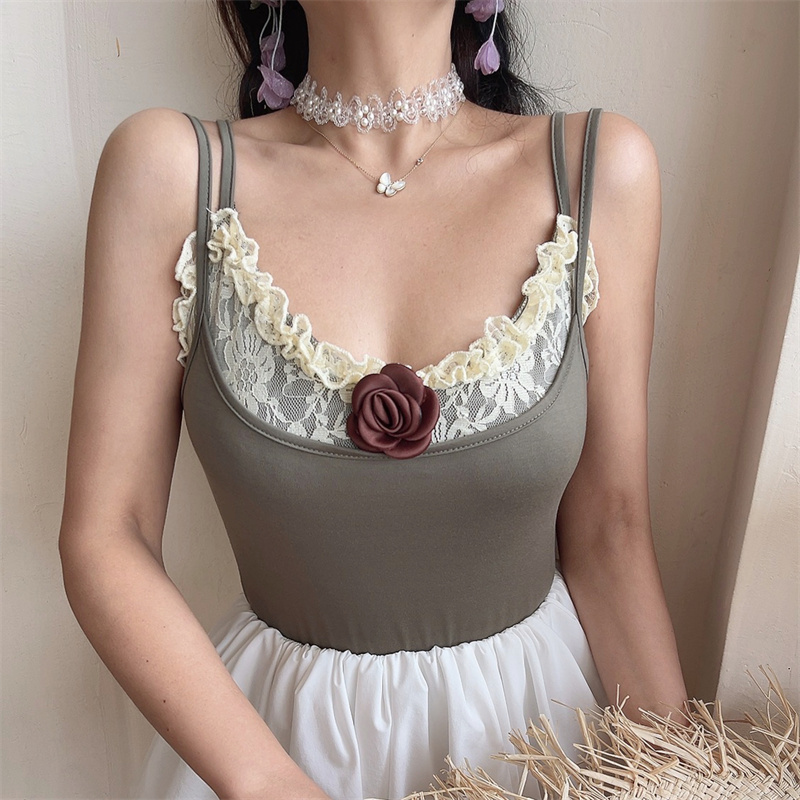 Multi-Way Wear Two-Piece Set - Handmade Elegant Lace Rose Camisole Top and Bottom - Fashionable Y2K Style