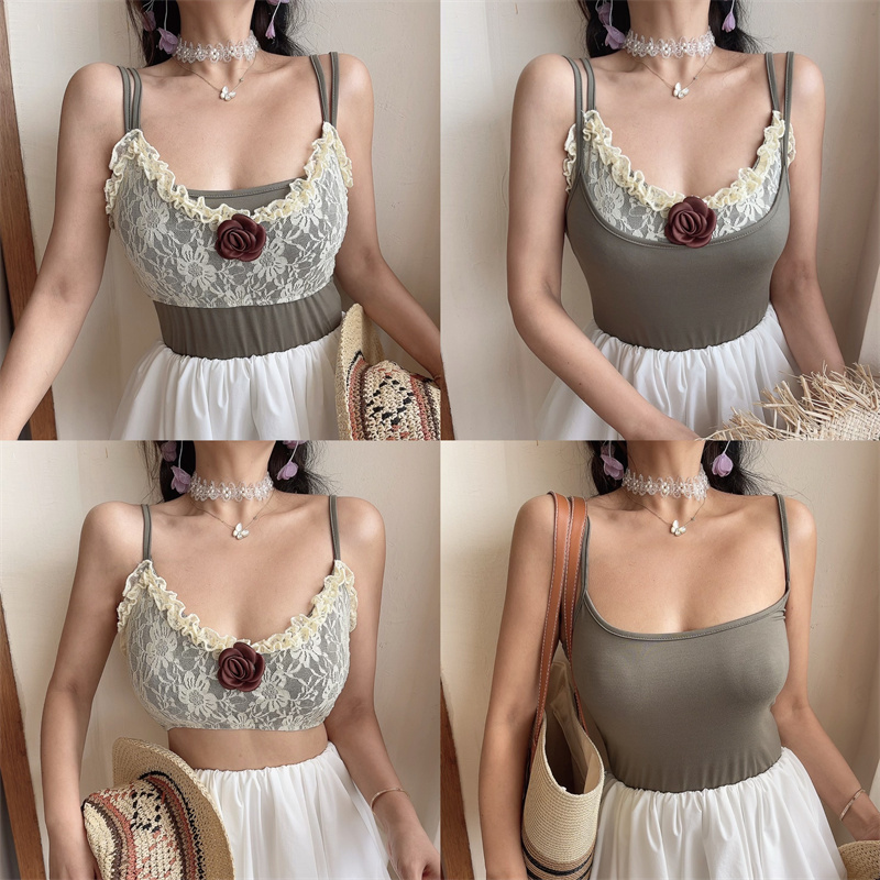 Multi-Way Wear Two-Piece Set - Handmade Elegant Lace Rose Camisole Top and Bottom - Fashionable Y2K Style