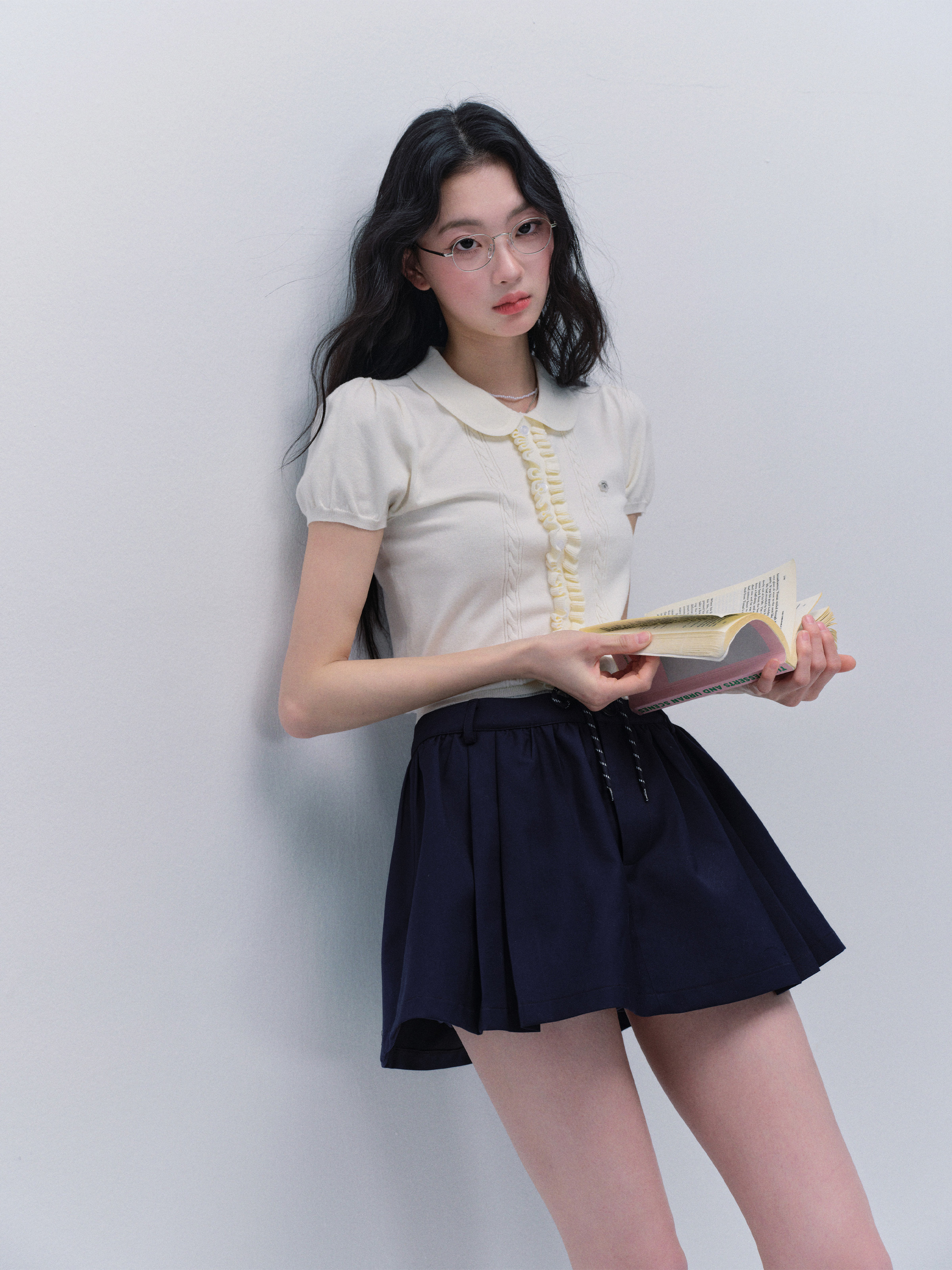 Navy Blue Double Waist Tie High Waist Versatile Short Puffed Skirt - Trendy Y2K Style for Chic Summer Outfits