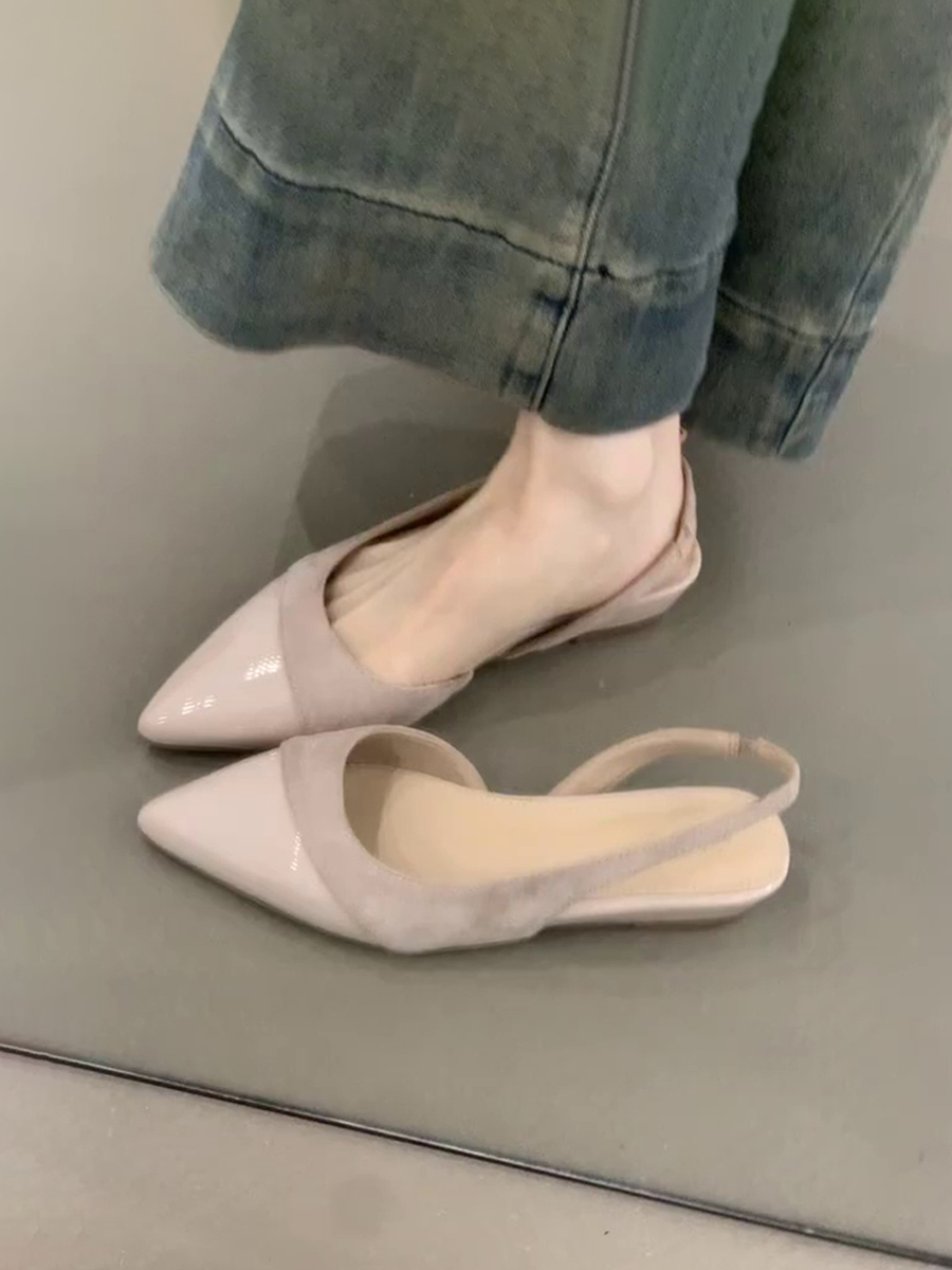 Nude Color Sheepskin Wedge Sandals for Women - Pointed Toe, Backless, Open Toe, French Gentle Style, Commuting Footwear