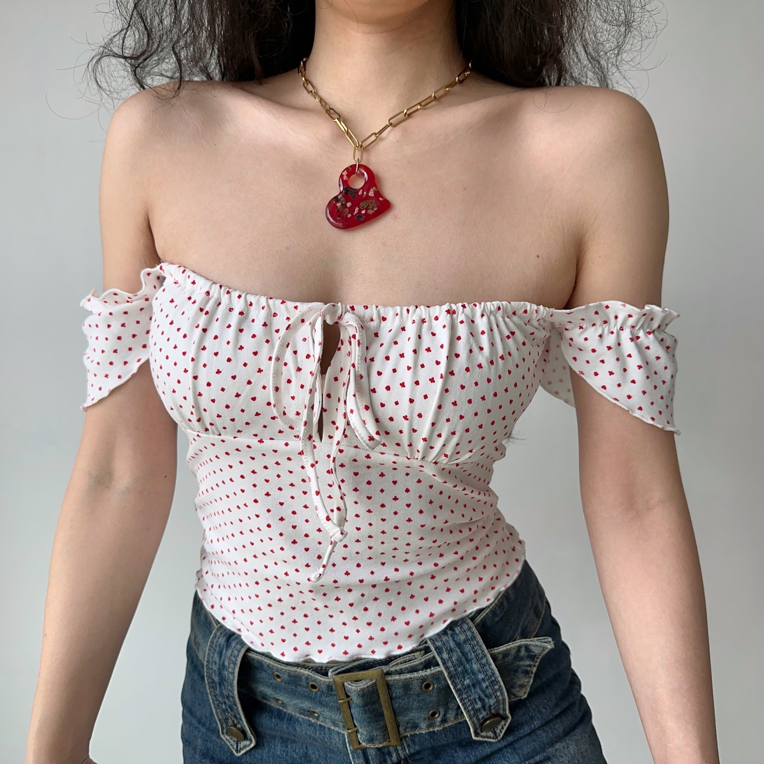 Off-the-Shoulder Polka Dot Camisole Top - Sexy Slim-Fit DIY European-American Style with Poker Pattern for Women